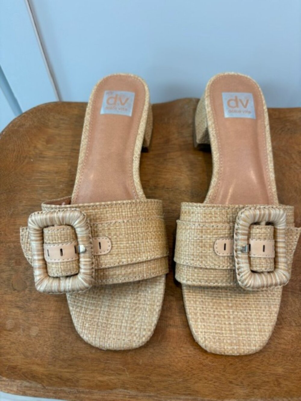 Woven Dolce Vita Raffia Buckle Slide Heels Sandals Natural 9M NWOB